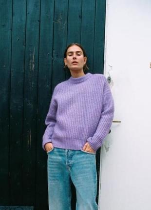 Свитер кофта вязаный фиолетовый oversize s m zara 9598 156