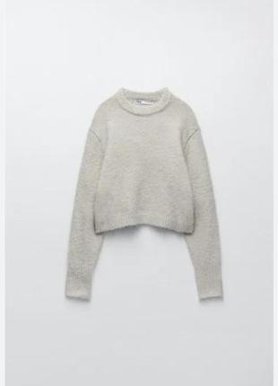 Вовняний вкорочений светр кроп кофта zara  молочного кольору