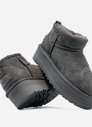 Замшевые угги ugg mini platform grey