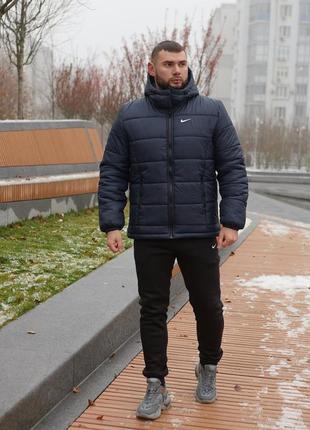 🔥комплект мужской nike: куртка зимняя "frost" + брюки из трехнитки утепленные черные🔥