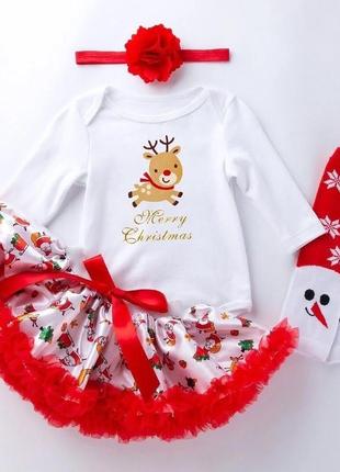 Новогодние костюмчики! бодик+ юбочка+ повязка + гетры