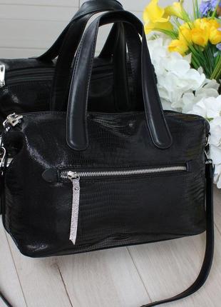 Женская стильная и качественная сумка из эко кожи черная рептилия9 фото