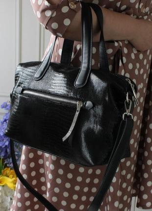 Женская стильная и качественная сумка из эко кожи черная рептилия2 фото