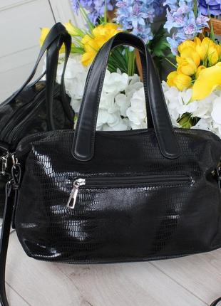 Женская стильная и качественная сумка из эко кожи черная рептилия5 фото