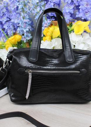 Женская стильная и качественная сумка из эко кожи черная рептилия4 фото