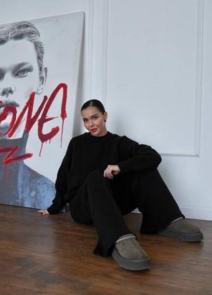 Чорний преміальний вʼязаний костюм светр+брюки палаццо с м л 42 44 46 48