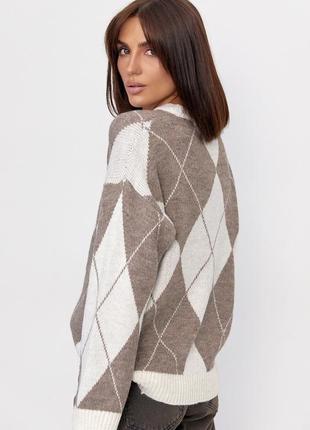 Женский вязаный джемпер в ромби свитер