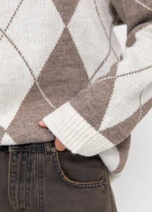 Женский вязаный джемпер в ромби свитер