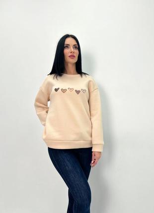 Женский батник из турецкого флиса с сердечками от 42 до 52 размера