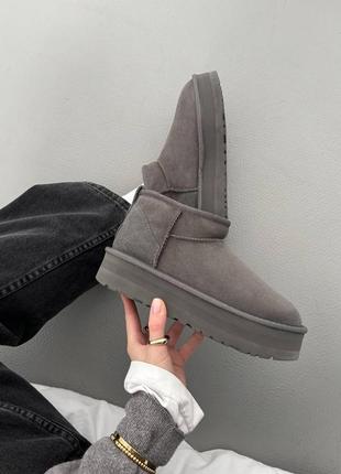 Женские угги Ugg Brixbee Set grey ультра мини серого цвета платформа