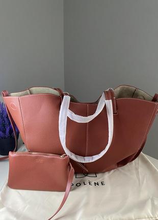 Шоппер polene коричневый-бордо (имеется отсутствие 2 фото )