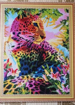 Готовая картина алмазная мозаика 40×50 " радужный леопард"