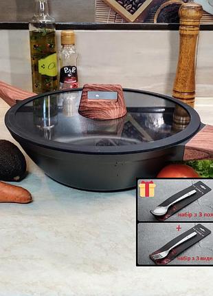 Сковорода wok с крышкой wood 30 см