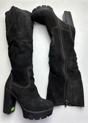 Сапоги замшевые зимние на каблуках