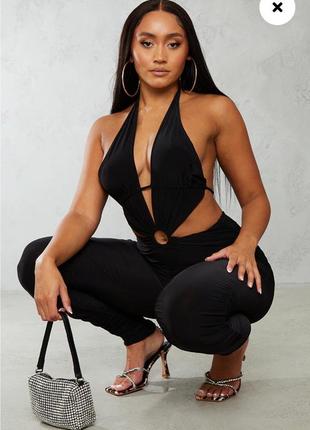 Чорний комбінезон із затяжками та кільцем на талії prettylittlething xs (34)6