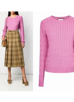 Вязаный джемпер gucci женский свитер розовый свитер с косами розовый джемпер натуральный оверсайз джемпер