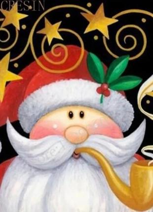 Діамантова мозаїка, алмазна вишивка "санта 🎅 з трубкою! набір для творчості