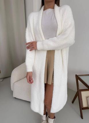 3 кольора/ангоровый длинный кардиган из ангоры пушистый бледный серый бежевый мягкий