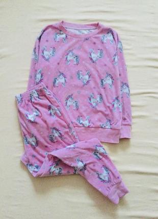 10-11 років, 146 зріст dunnes велюрова піжама на манжетах з однорогами, м"якенька, тепла стан ідеаль