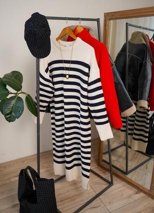 Платье в полоску тепла zara, платье в полоска