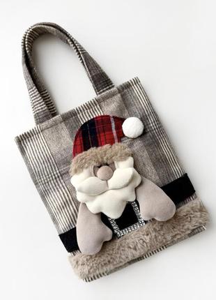 Новорічна сумка для подарунків на підкладці (комплект 1) санта