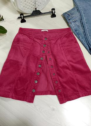 Юбка вельветовая мини на кнопках с карманами женская
