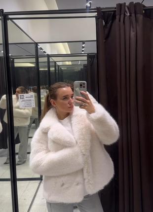 Белая шуба zara, шуба zara s 4360/246, шуба из эко меха zara, трендовая белая шуба zara