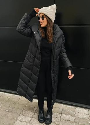 Пуховик с поясом длинное пальто зимнее