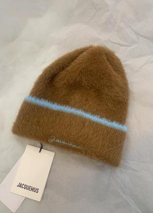 Шапка в стиле jacquemus плюшевая вязаная из меховая теплая зимняя шапка коричневая голубая