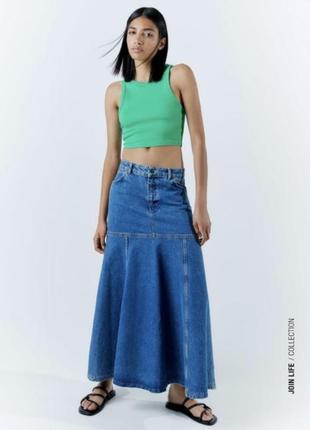 Джинсовая юбка макси годет длинная zara