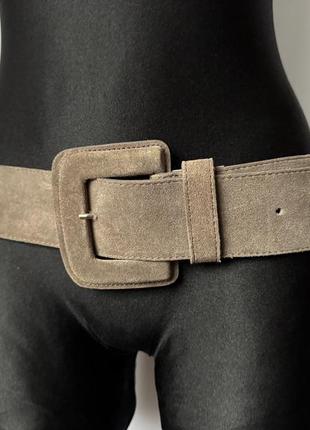 Широкий пояс ремень замшевый замша серый бежевый италия 100