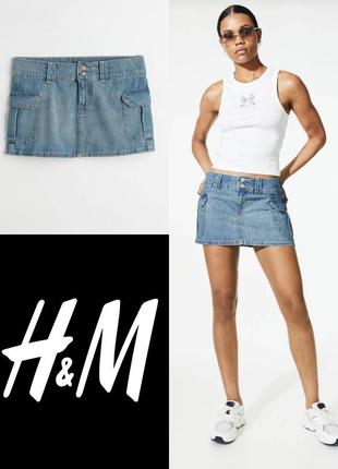 Стильная джинсовая мини юбка с карманами divided by h&m  батал этикетка