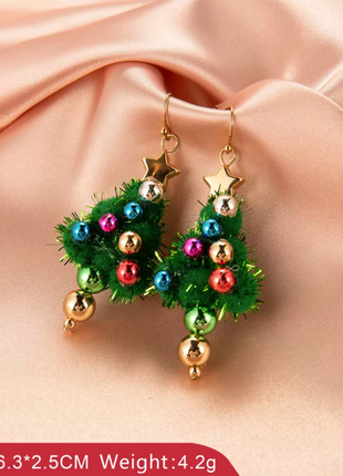 Серьги новогодние елочки пушистые