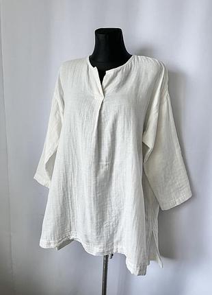 Muji белая рубаха рубашка блуза из хлопка и конопли этно бохо минимализм