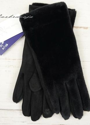 Перчатки, рукавички жіночі, з сенсором плюшеві чорні