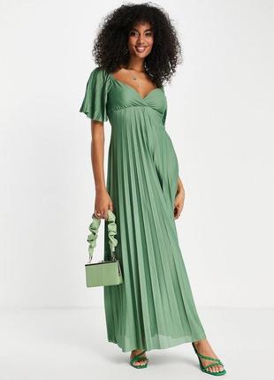 Макси-платье asos design цвета шалфея плиссированное