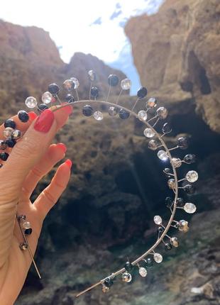 Обруч с агатом и чешским хрусталем ′вечерние огни′