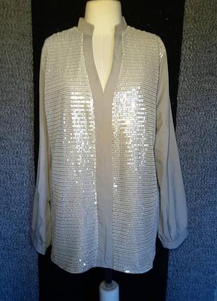 Нарядная новая серая рубашка пайетка, блестящая блуза, блузка