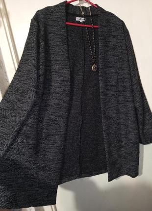 Трикотажный фактурный меланж плотный пиджак-кардиган без подкладки батал up fashion