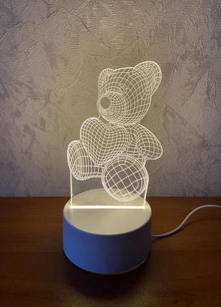 Мишка тедди ночник медвежонок с сердцем светильник в комнату винни пух 3d медведь сердце подарок детям bear