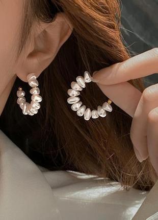 Серьги барочный жемчуг, жемчужные сережки кольца