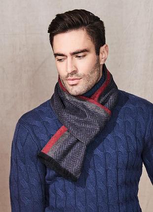 Кашне чоловіче, колір синій з червоним жакард