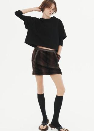 Мини юбка коричневая искусственный мех zara new