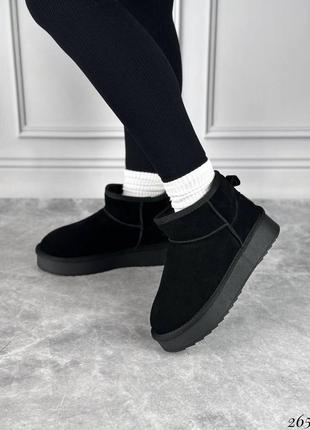 Женские черные короткие угги натуральная замша