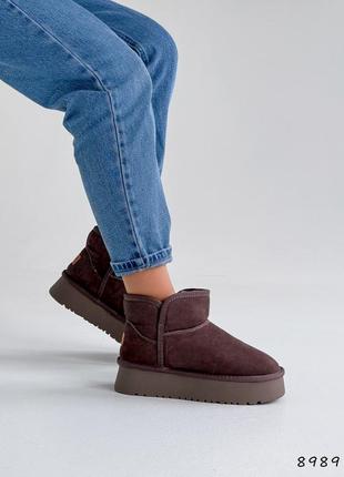 Шоколад коричневые женские зимние угги угги на утолщенной подошве из натуральной замши замшевые зимние угги угги