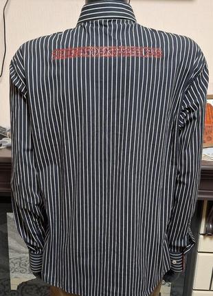 Шикарная хлопковая рубашка чёрного цвета в полоску с лукрой prada made in italy