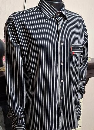 Шикарная хлопковая рубашка чёрного цвета в полоску с лукрой prada made in italy