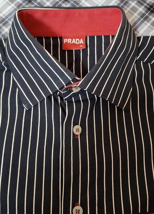 Шикарная хлопковая рубашка чёрного цвета в полоску с лукрой prada made in italy