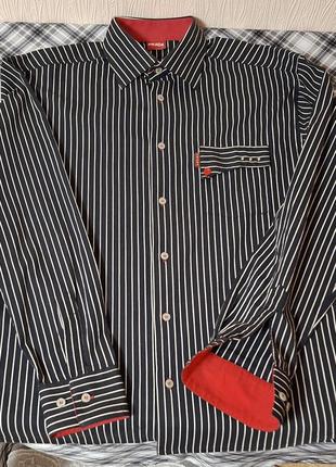 Шикарная хлопковая рубашка чёрного цвета в полоску с лукрой prada made in italy