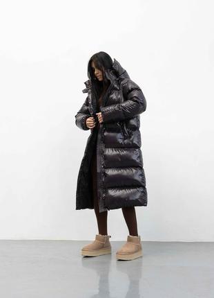 Пуховик жіночий вільного крою оверсайз, зі знімним капюшоном, сапфір